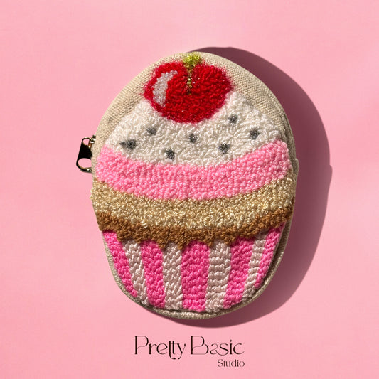 Cupcake hand tufted pouch