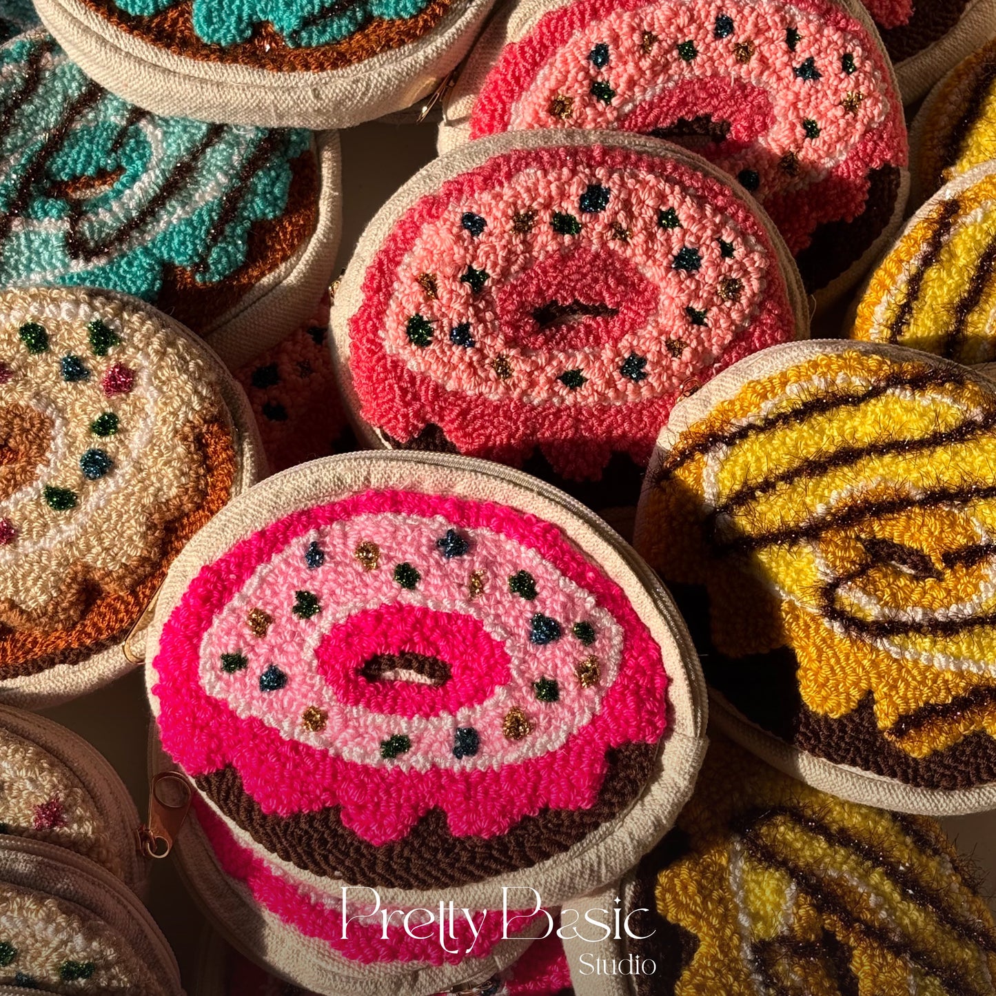 Donut hand tufted pouch