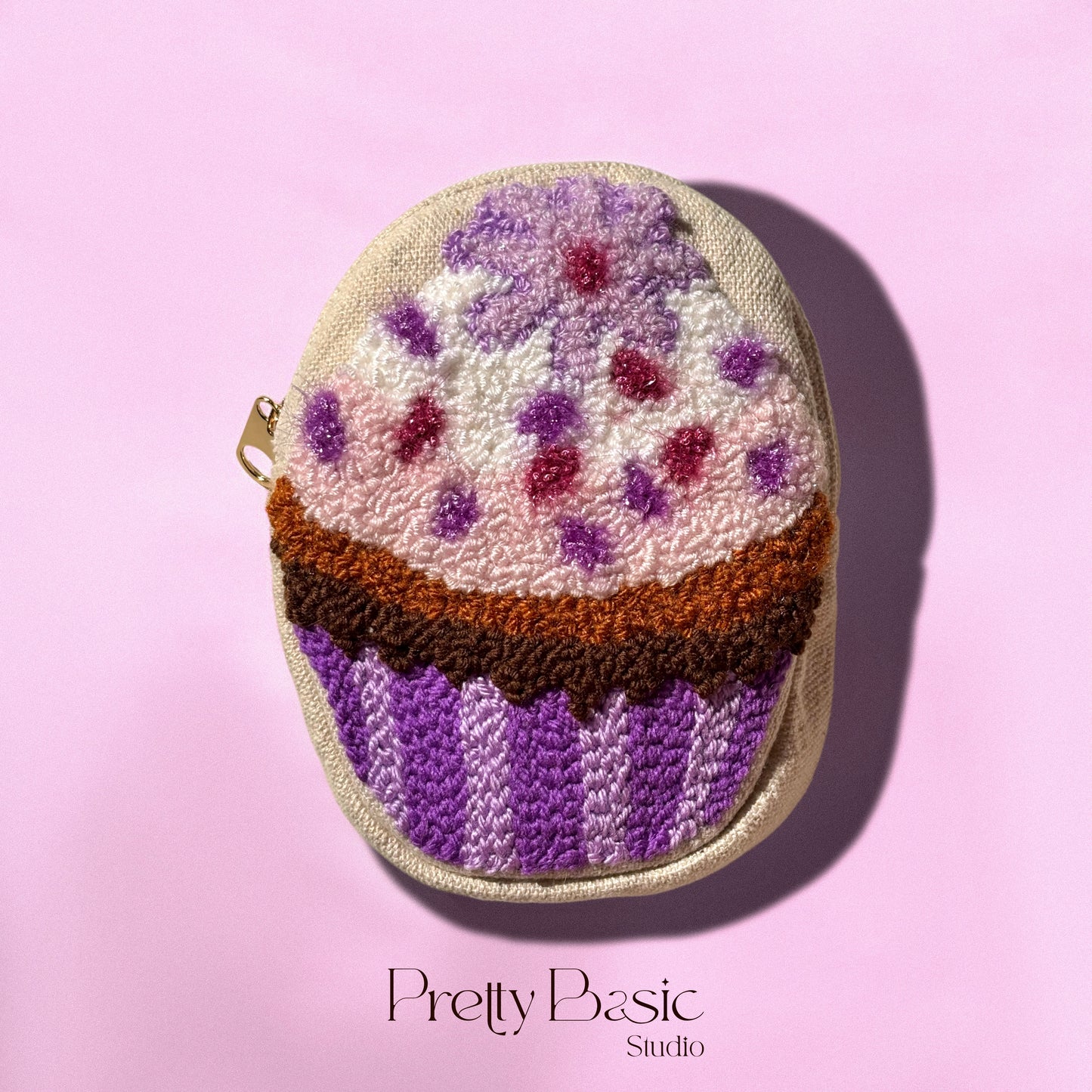 Cupcake hand tufted pouch