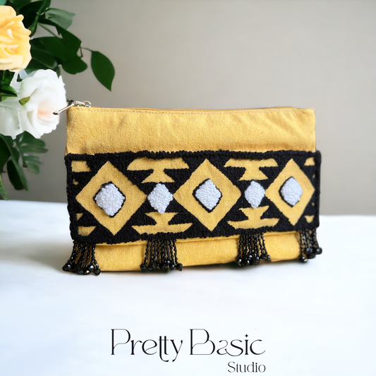 Bejeweled yellow Hand Tufted clutch