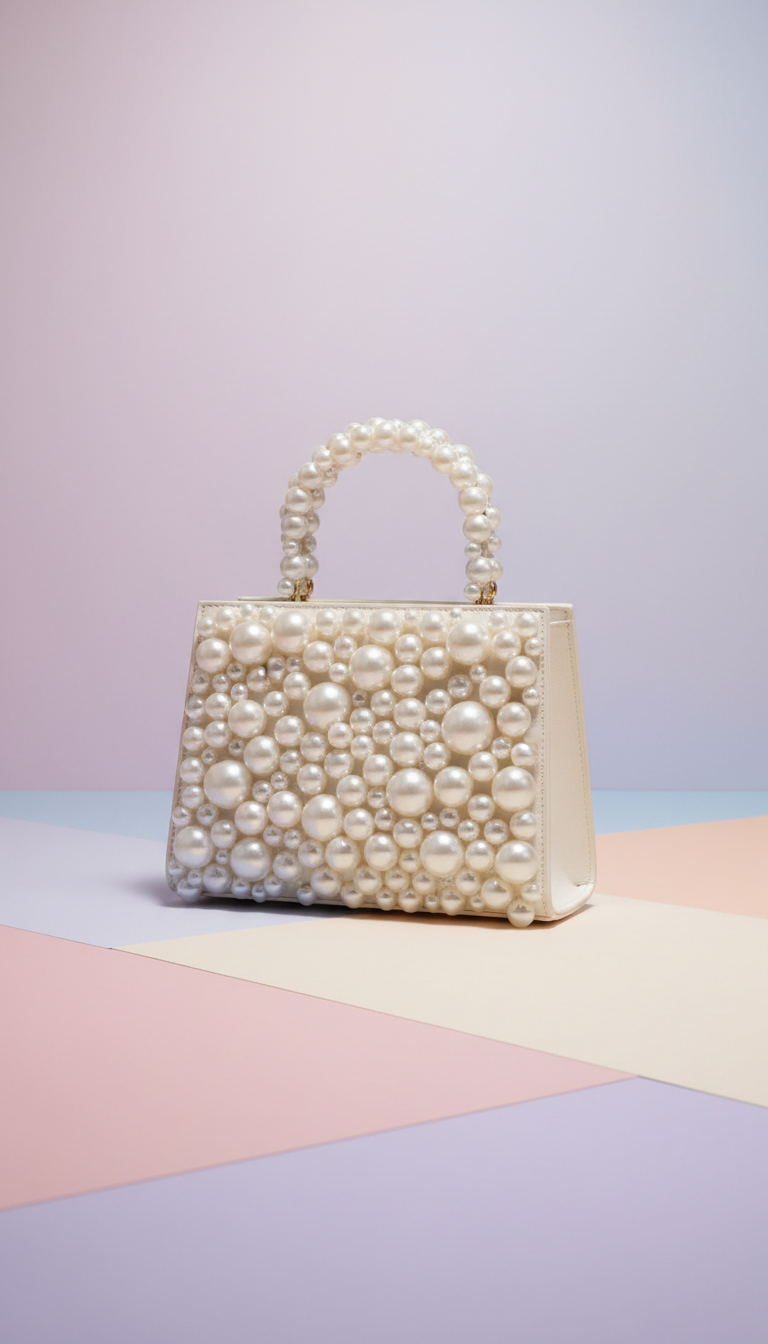 Ivory top-handle bag with pearl detail