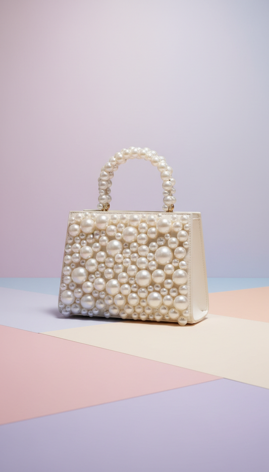 Ivory top-handle bag with pearl detail