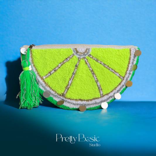 Summer Limes hand tufted clutch