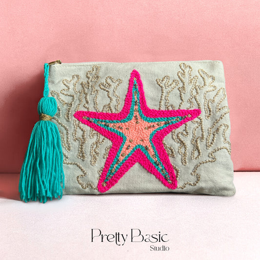 Starfish hand tufted clutch