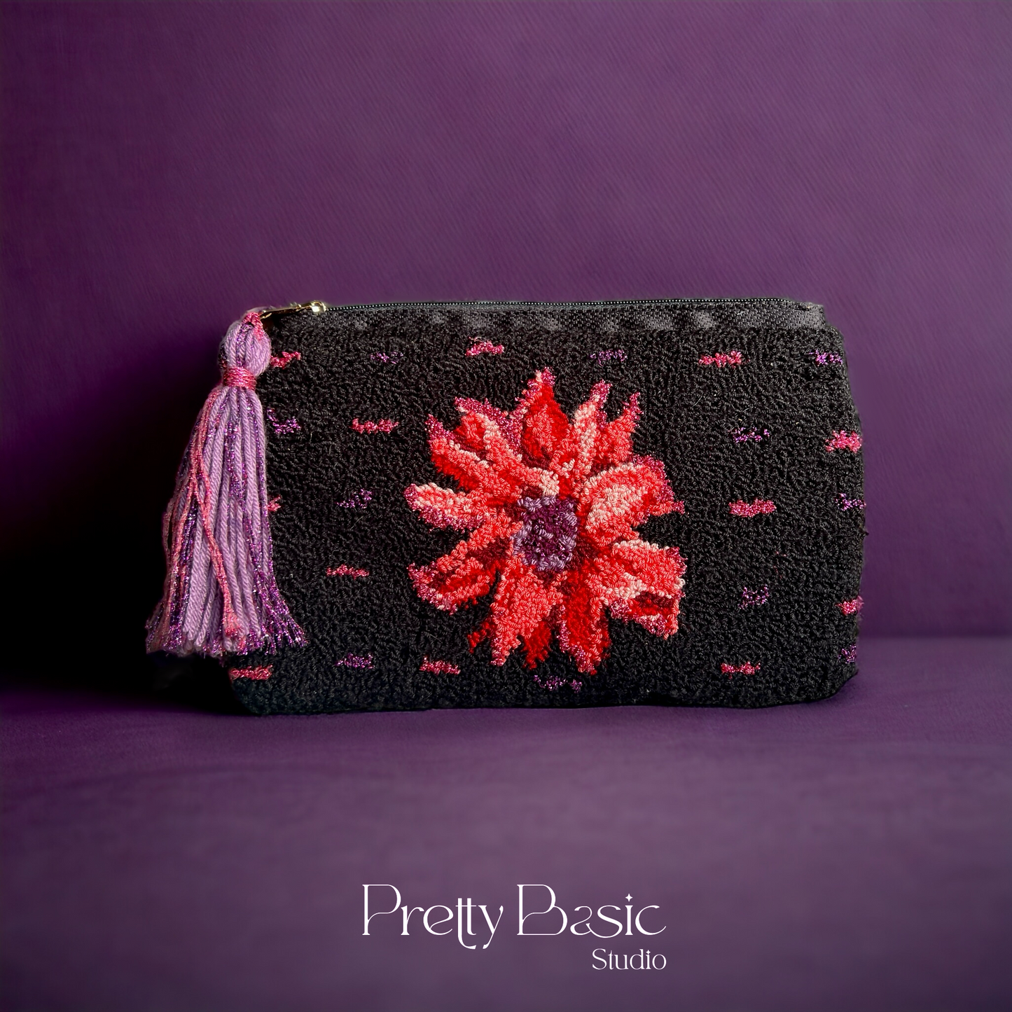 Red rose Hand Tufted Clutch