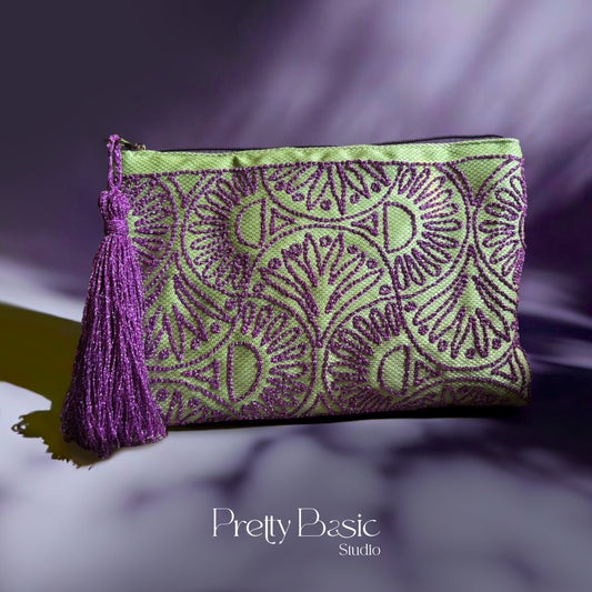 Violet twirls Hand Tufted Clutch