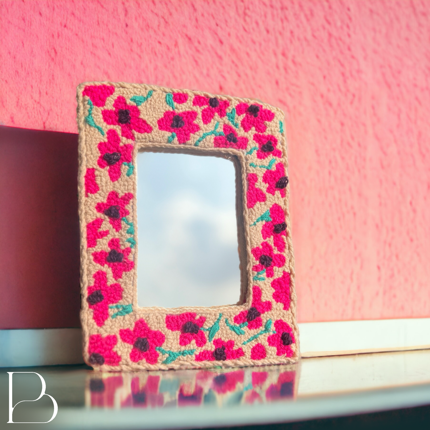 Floral hand tufted mirror