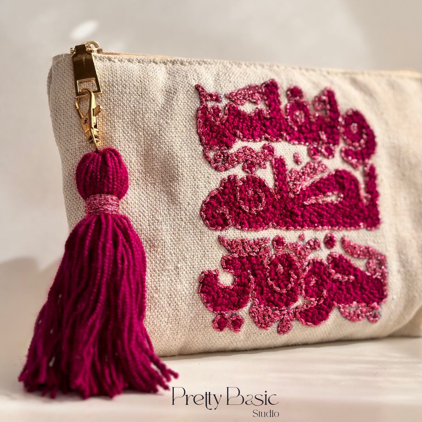 Dark pink Islamic Hand Tufted Clutch