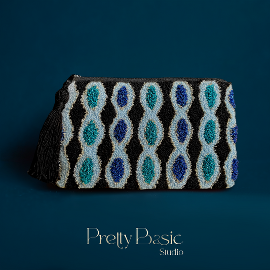 Blue Drops hand tufted clutch