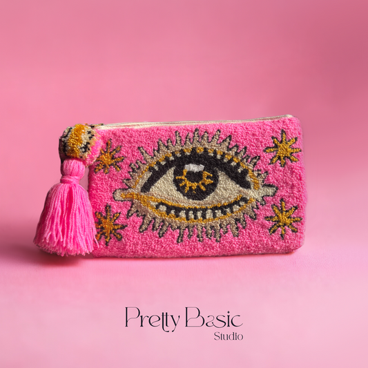 Hot Pink Evil Eye Hand Tufted Clutch