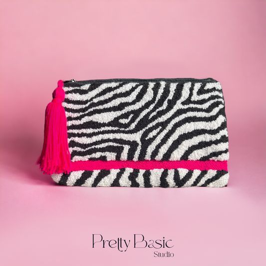 Fuchsia Zebra Print Hand Tufted Clutch