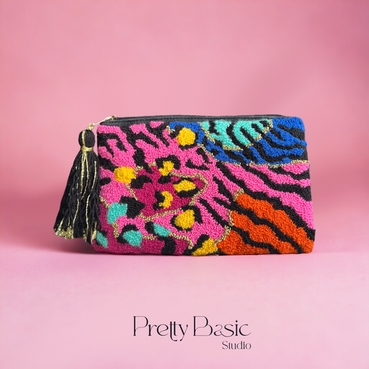 Neon Tiger print Hand-Tufted Clutch