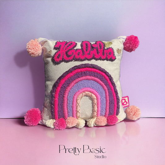 Rainbow Dreams hand tufted cushion