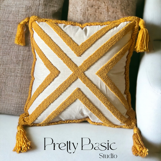 Boho Yellow hand tufted cushion