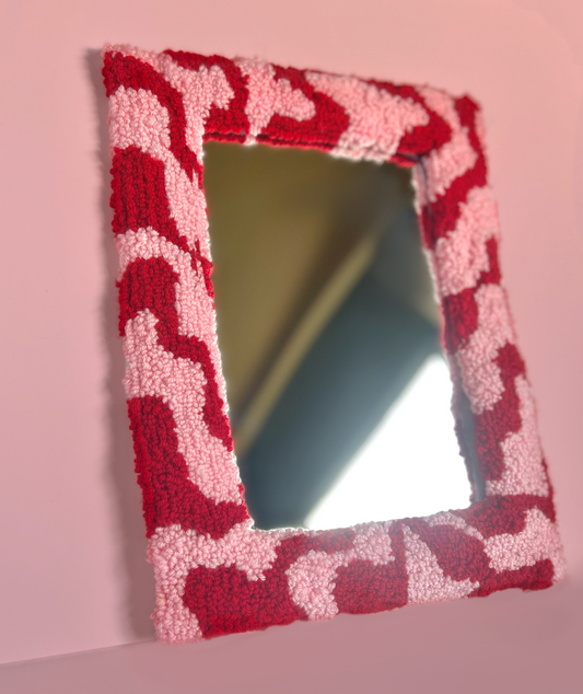 Red & Pink waves Hand-Tufted mirror