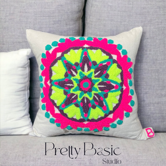 Neon Kaleidoscope Hand-Tufted cushion