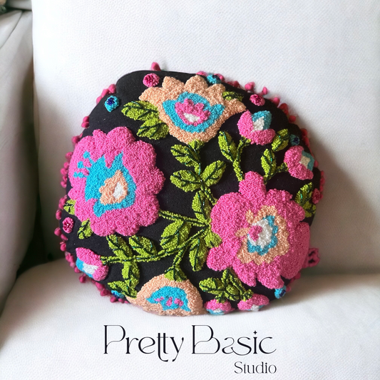 Beaded Flowers hand tufted cushion