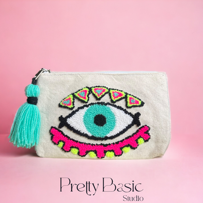 Neon Eye Hand Tufted Clutch