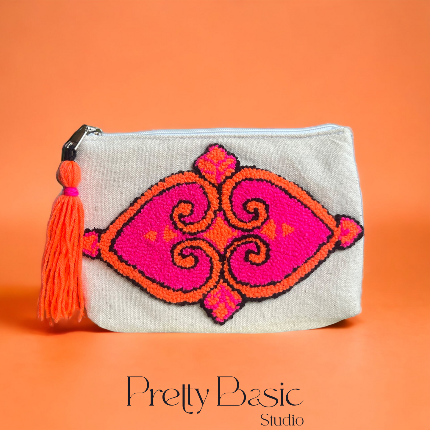 Hearts Fuchsia & Orange Hand Tufted Clutch